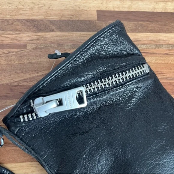 AllSaints Black Leather Gloves with Asymmetric Zipper - Picture 5 of 8